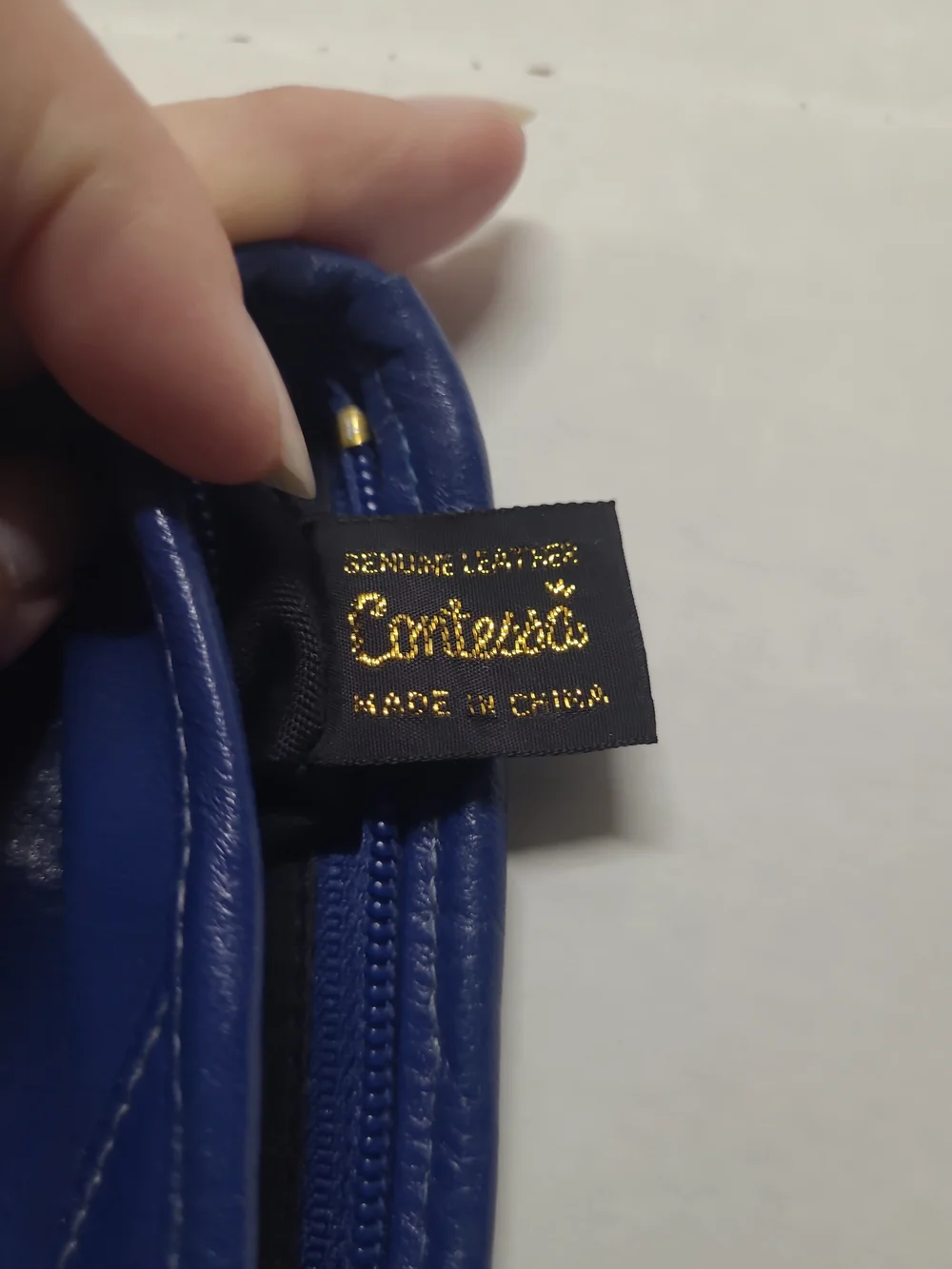 VTG 90's Contessa Dark Royal Blue Leather Clutch, Zippered